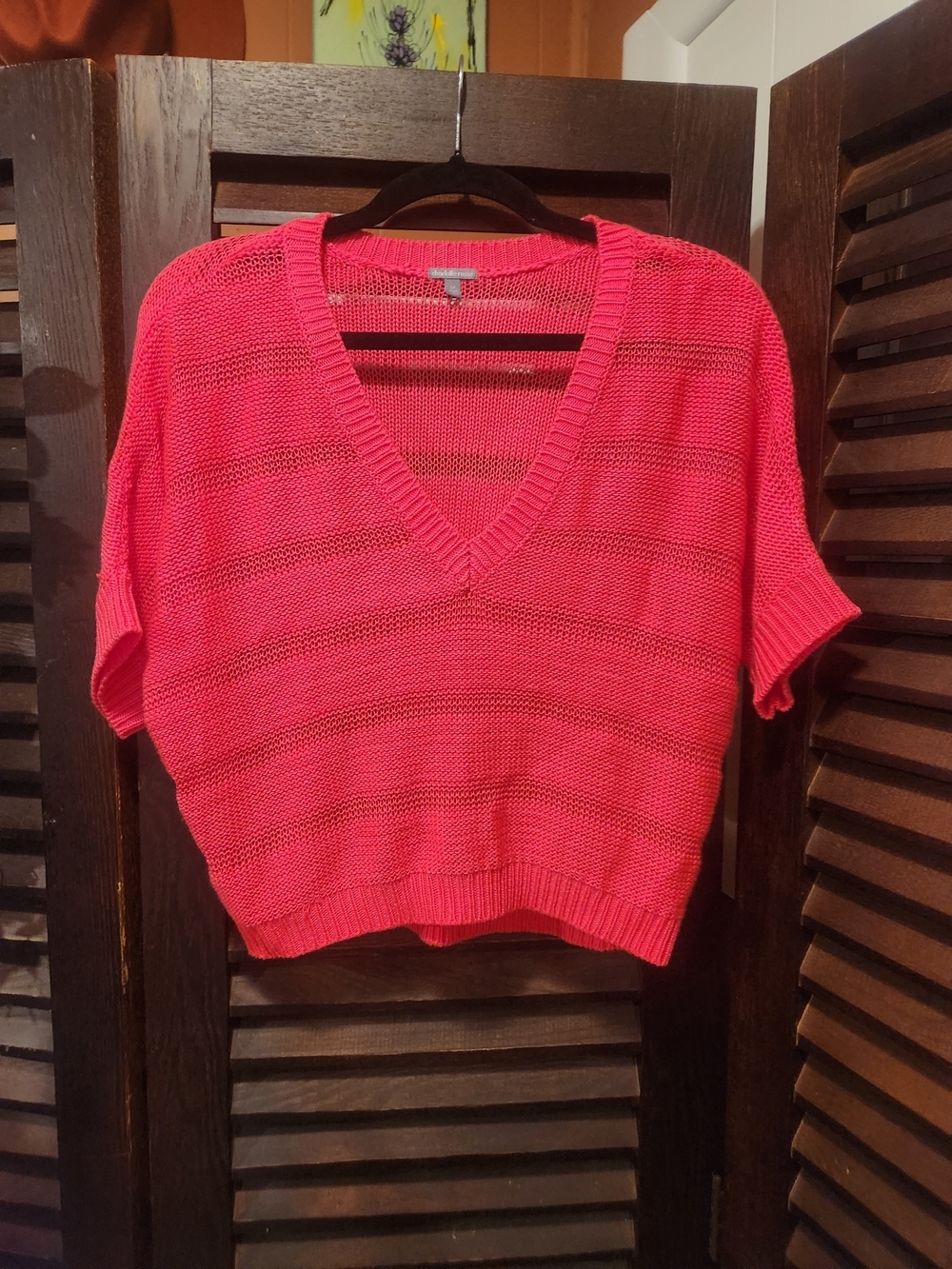 Charlotte Russe Hot Pink V-Neck Short Sleeve Sweater